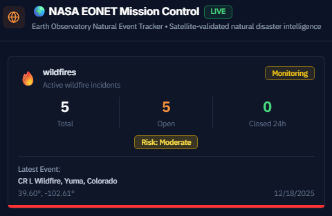 EarthOptix Platform - NASA EONET disaster tracking with 12 categories including wildfires, floods, and storms